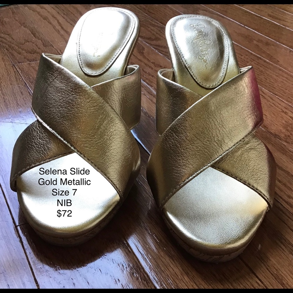 Lilly Pulitzer, Selena Slide, Gold Metallic, NIB